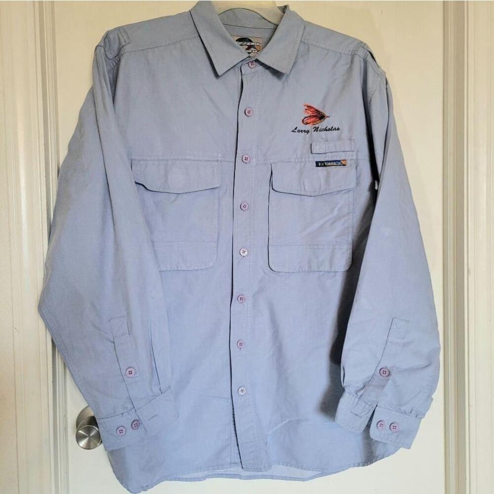 Men's Ex Officio light purple Long Sleeve Button Down Shirt Size XL *embroidery